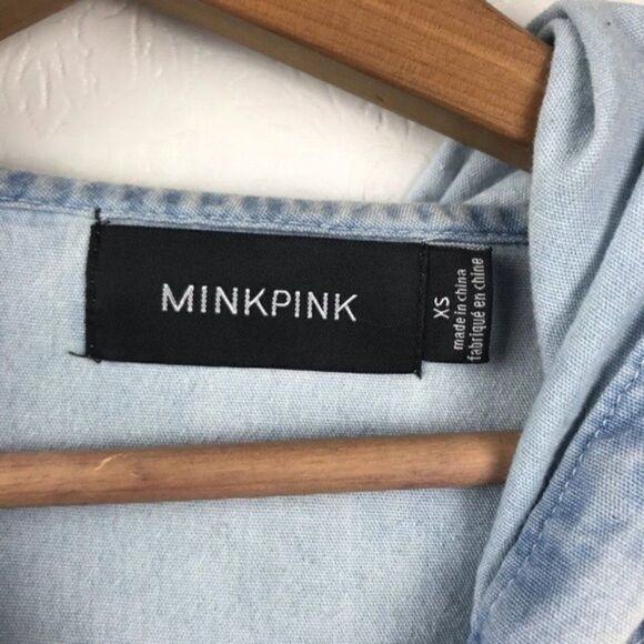 Minkpink Know You Anorak Jacket Size XS Acid Wash Drawstring Zip Hooded - Picture 7 of 10